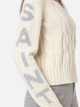 Maglione Malmo a girocollo in maglia intrecciata bianco con dettagli lurex