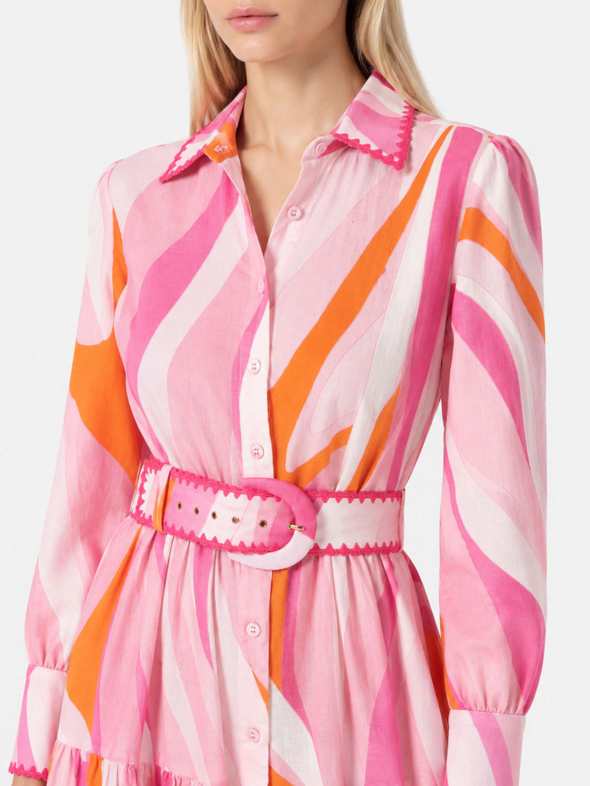 Multicolor Marbella ruffled long dress with wave print