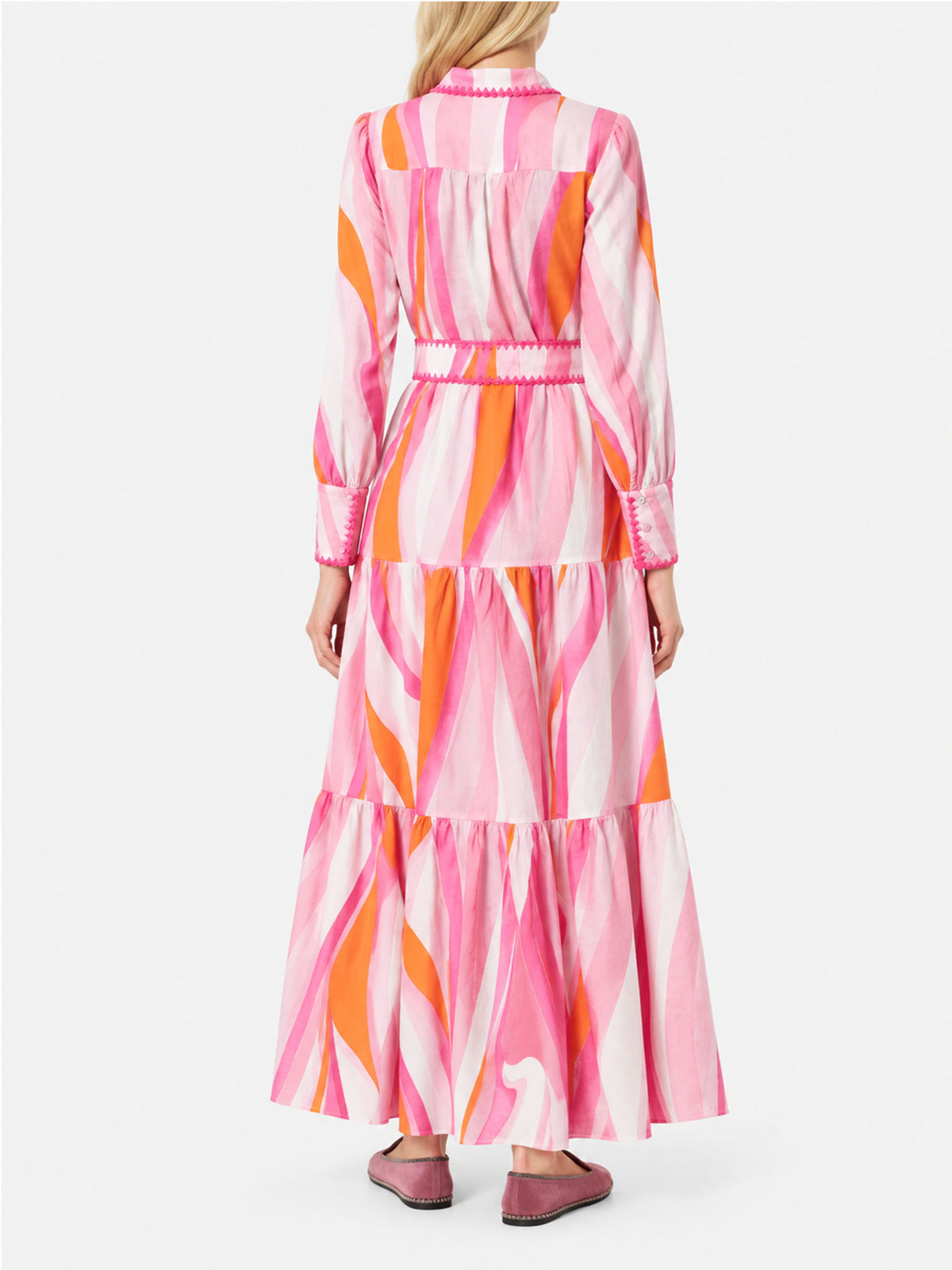 Multicolor Marbella ruffled long dress with wave print