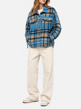 Giacca overshirt Marceline con frange e fantasia tartan
