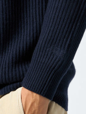 Man navy blue cashmere blend ribbed sweater Marine - MC2 Saint Barth