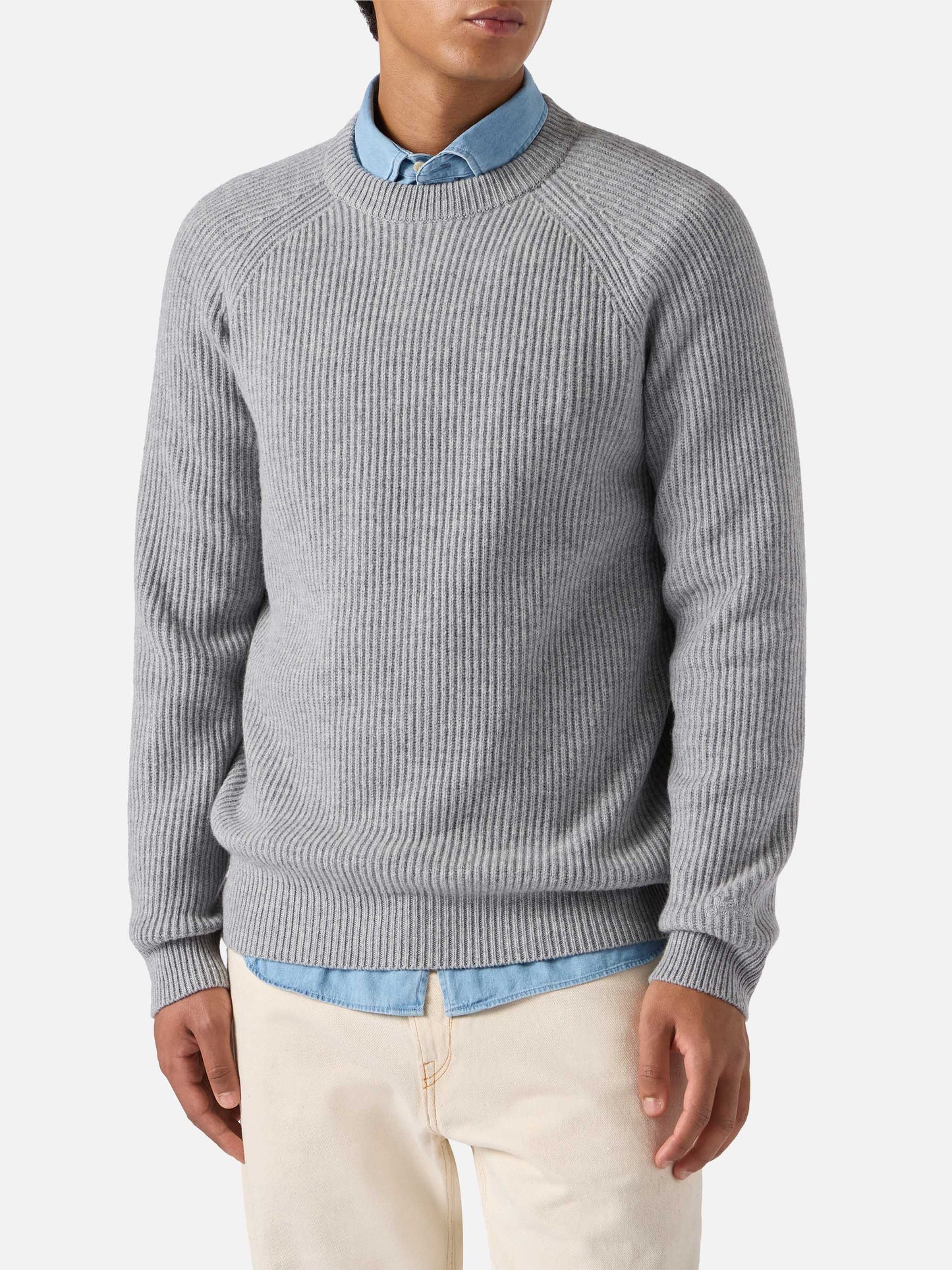 Marine pure-wool sweater in grey melange with English rib knit