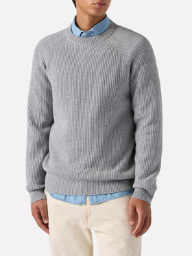 Marine pure-wool sweater in grey melange with English rib knit