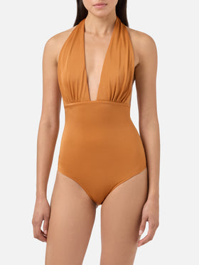 One piece swimsuit Marysol in shiny ochre