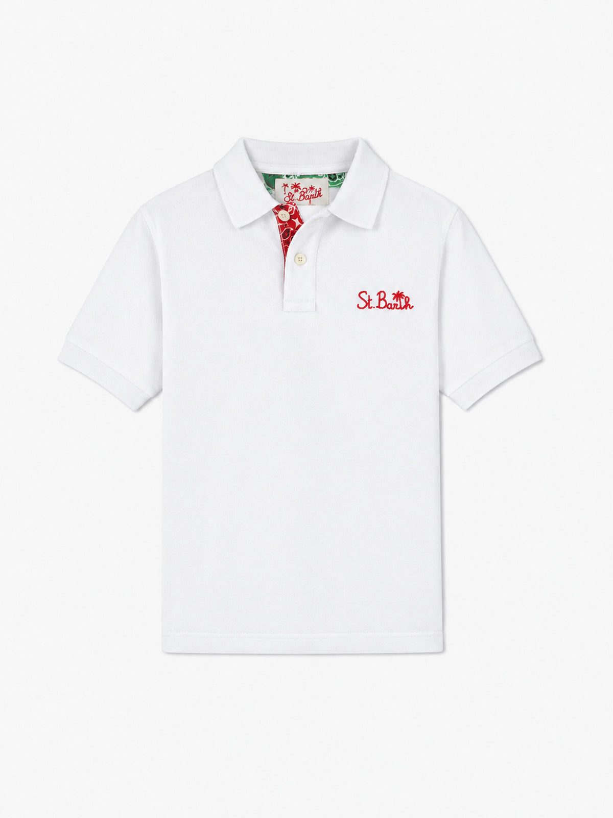 Polo garçon en piqué de coton blanc avec broderie 