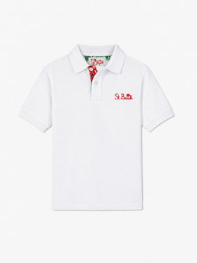 Polo garçon en piqué de coton blanc avec broderie 