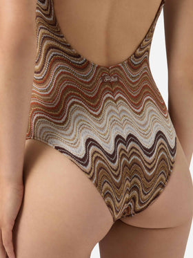 Maillot de bain une-pièce Mavi en tissu raschel dégradé marron 