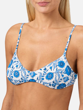 Haut de bikini brassière May à imprimé batik bleu clair 