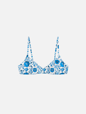 Haut de bikini brassière May à imprimé batik bleu clair 