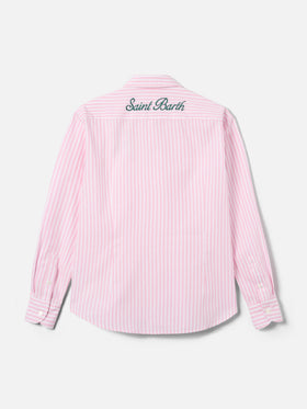 Meredith cotton shirt with pink stripes and Saint Barth embroidery
