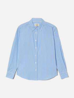 Camicia Meredith in cotone a righe azzurre con ricamo St. Barth Queen