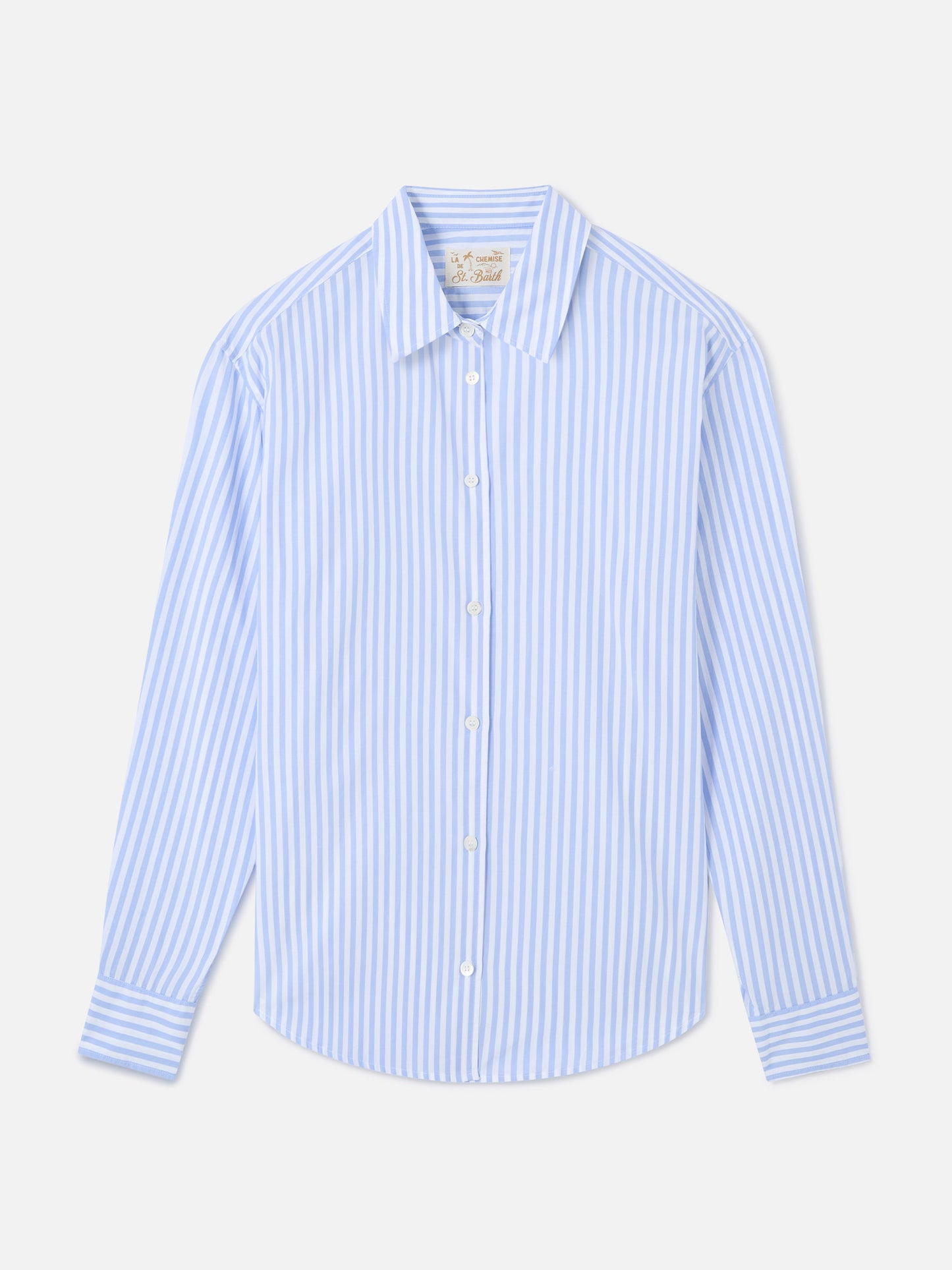 Chemise Meredith en coton à rayures bleues avec broderie Saint Barth 