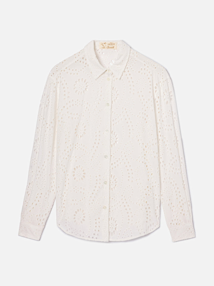 Camicia Meredith in cotone sangallo bianco con motivo floreale