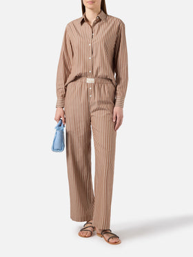 Meredith cotton shirt with brown stripes and Saint Barth embroidery