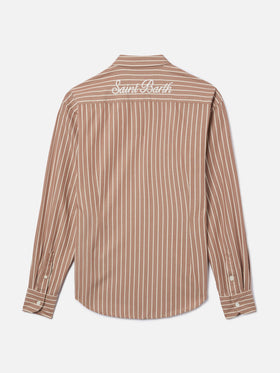 Meredith cotton shirt with brown stripes and Saint Barth embroidery