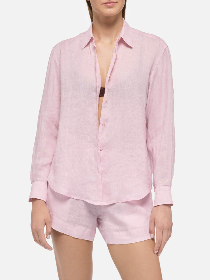 Camicia classica in lino Meredith rosa