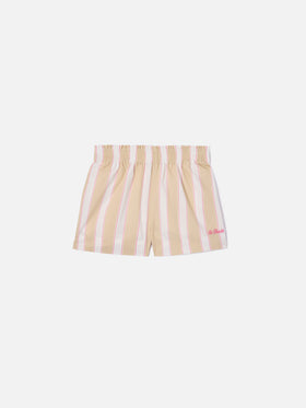 Meave Jr cotton poplin shorts with beige, white and pink stripes