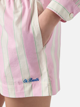 Pink striped Meave cotton shorts