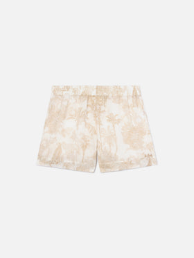 Meave ramie shorts with beige toile de Jouy print