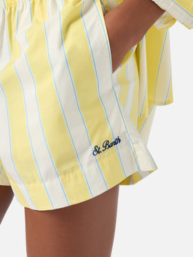 Shorts Meave de algodón a rayas amarillas 