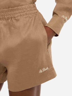 Meave shorts pull up in lino color marrone cammello