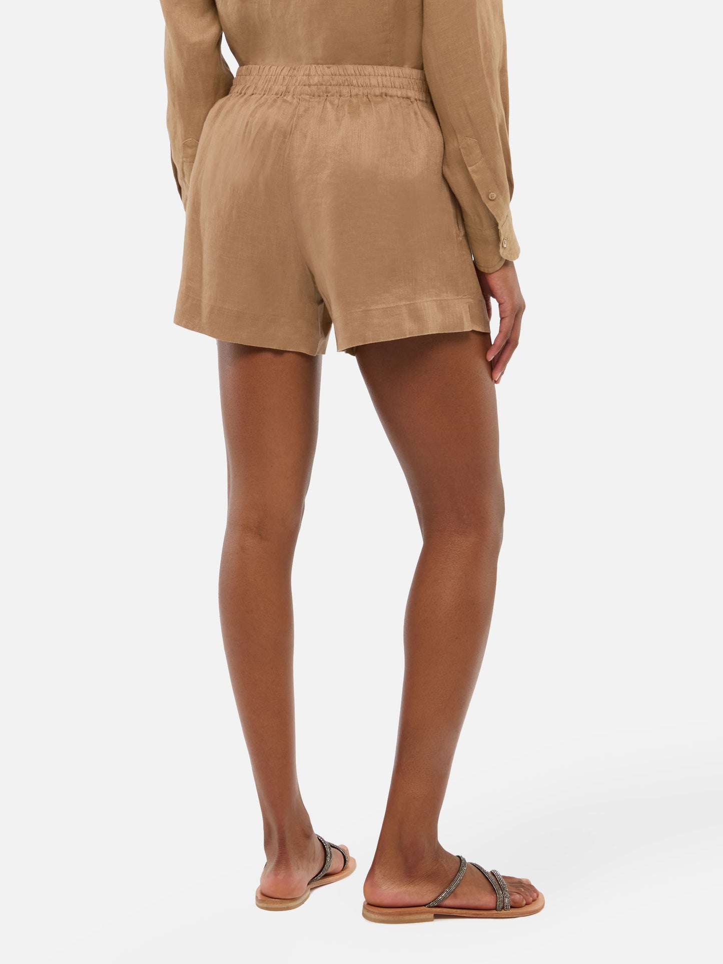 Meave shorts pull up in lino color marrone cammello