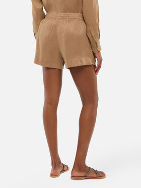 Meave shorts pull up in lino color marrone cammello