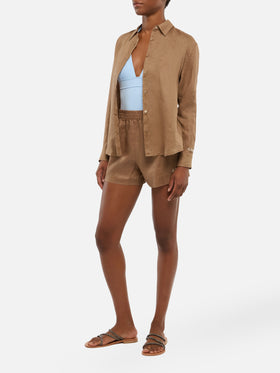 Meave shorts pull up in lino color marrone cammello