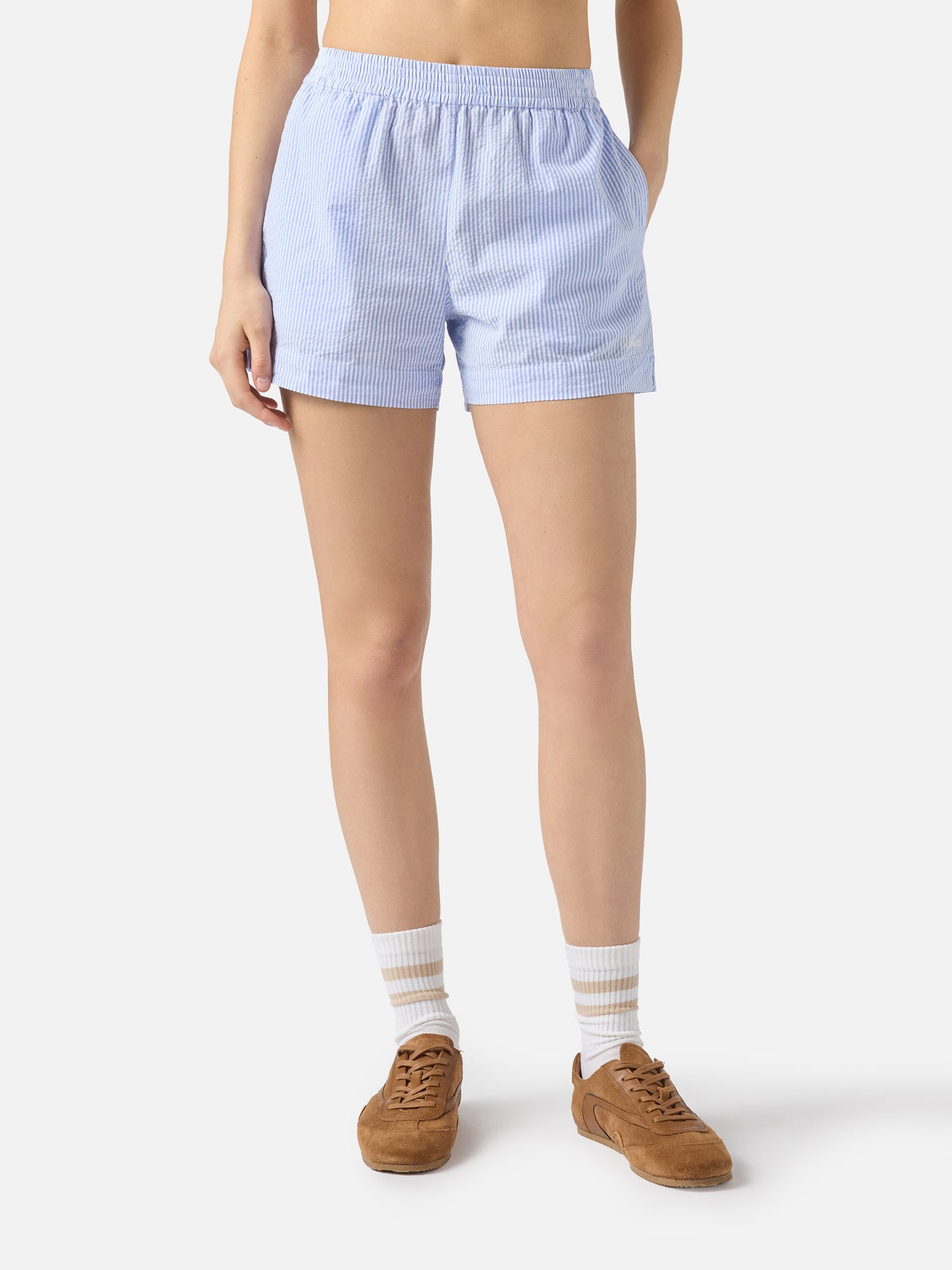 Light blue striped Meave seersucker shorts
