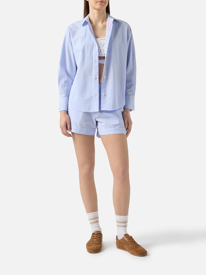 Shorts Meave in seersucker a righe azzurre
