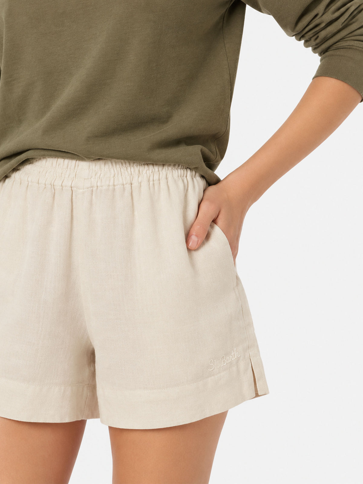 Short en lin crème Meave à enfiler 