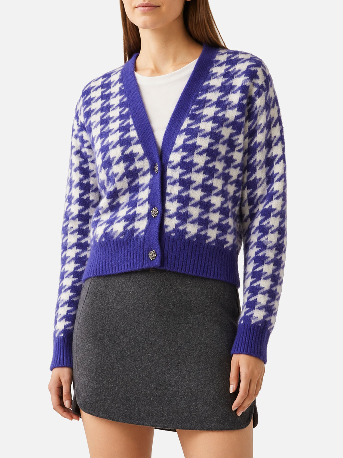 Lila pied de poule Megeve Cropped-Cardigan 