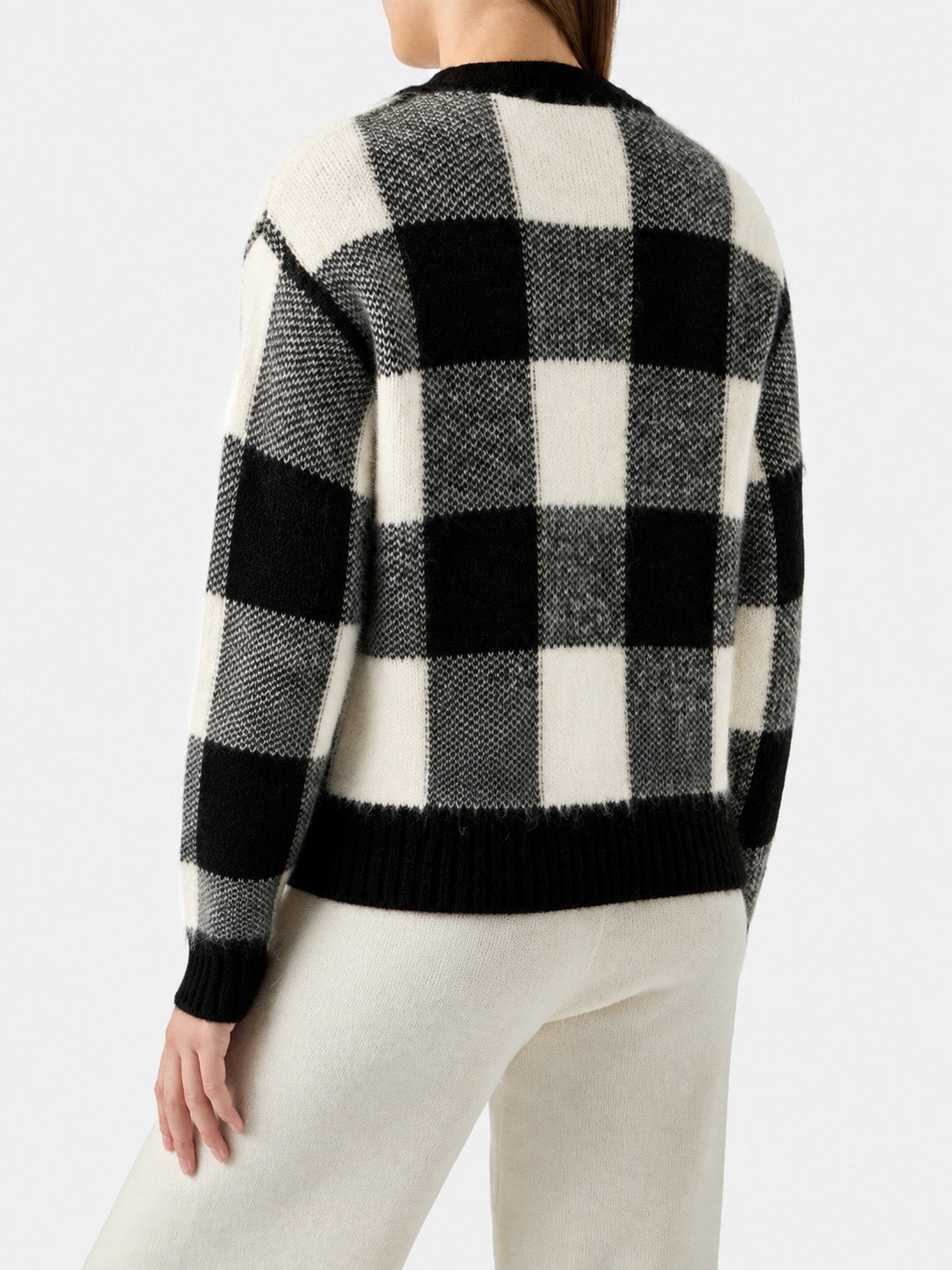 Cardigan court vichy noir et blanc Megeve avec boutons bijoux 