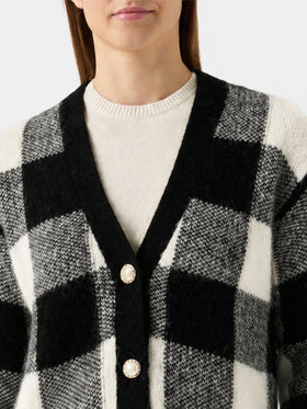 Cardigan court vichy noir et blanc Megeve avec boutons bijoux 