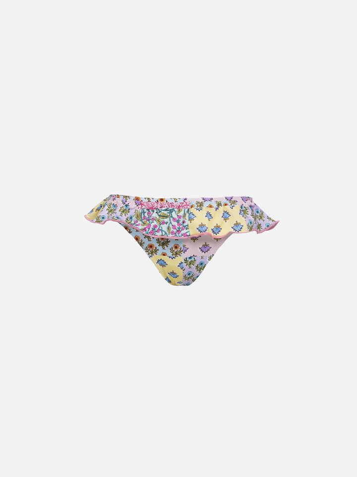 Girl ruffled swim briefs Melly with flower print - MC2 Saint Barth