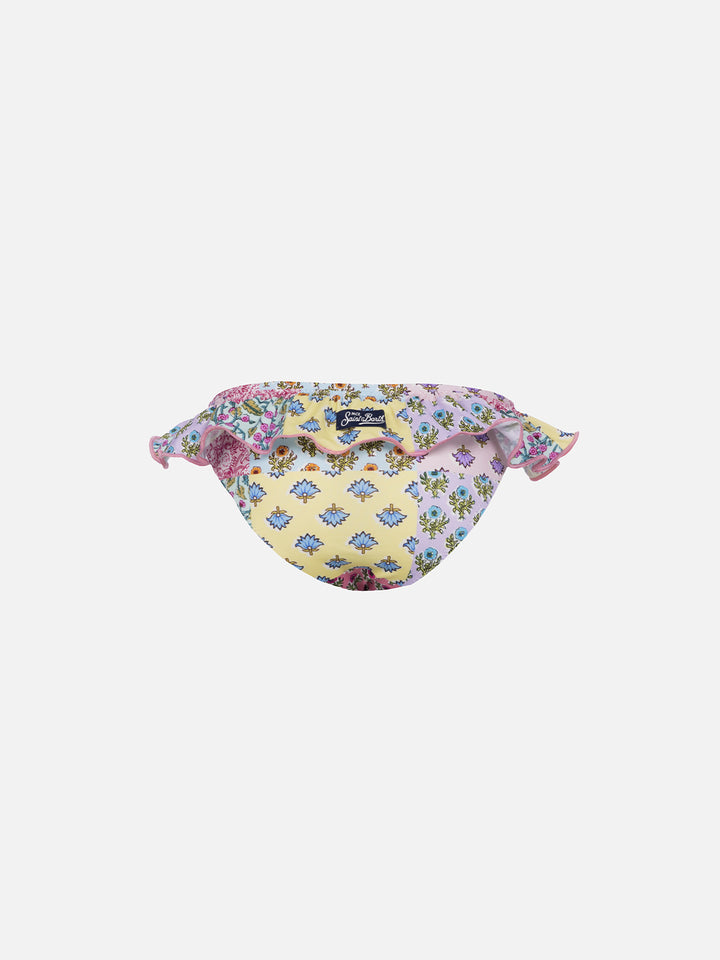 Girl ruffled swim briefs Melly with flower print - MC2 Saint Barth