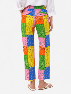 Pantalon en lin bandana multicolore Millie 