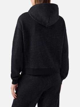 Felpa Mindy in misto cotone e lurex nero con cappuccio 