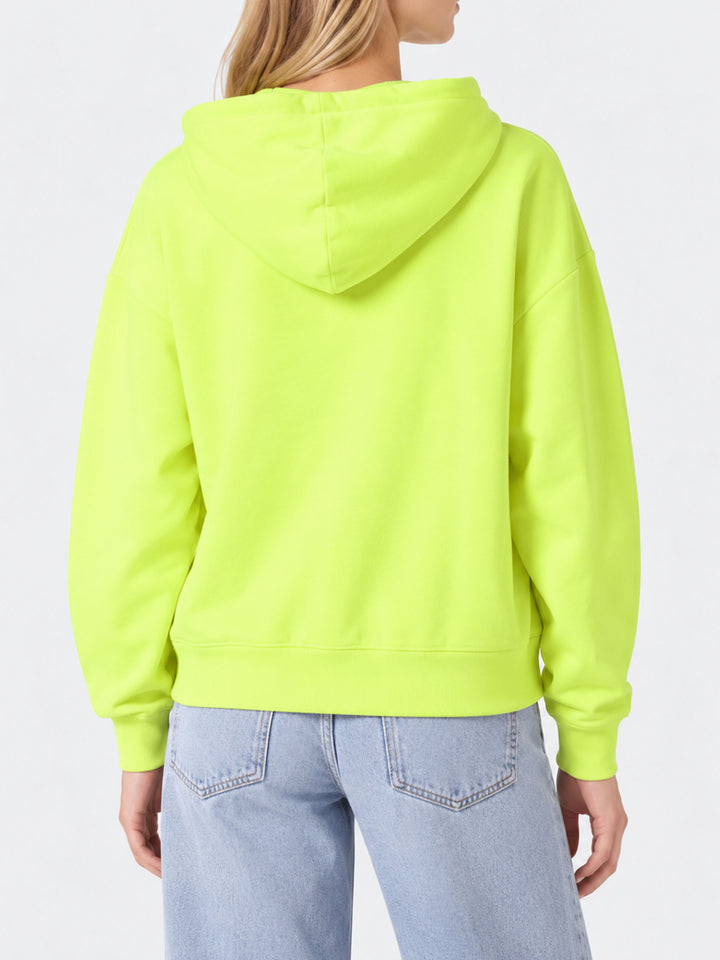 Sweat à capuche jaune fluo avec broderie St. Barth 