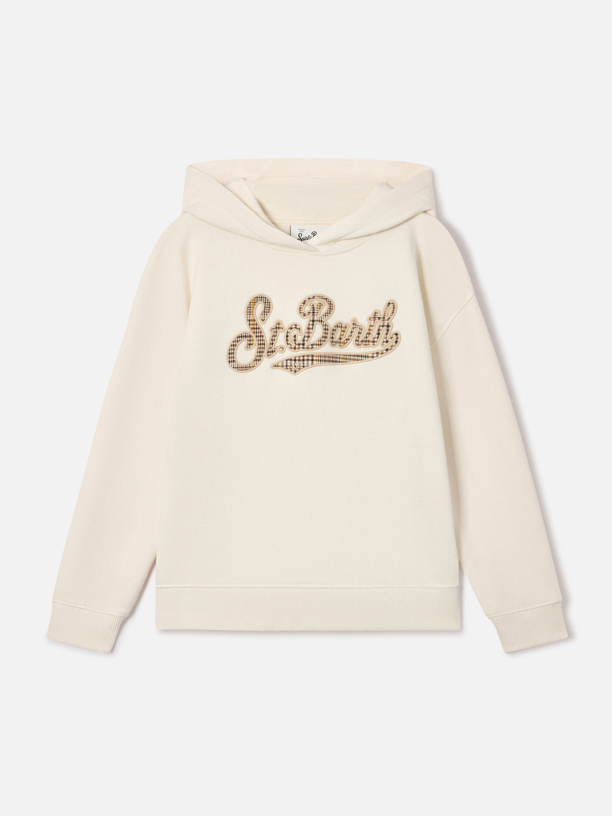 Cremefarbener Mindy Hoodie aus Baumwollmischung mit St. Barth Tartan-Einsatz 