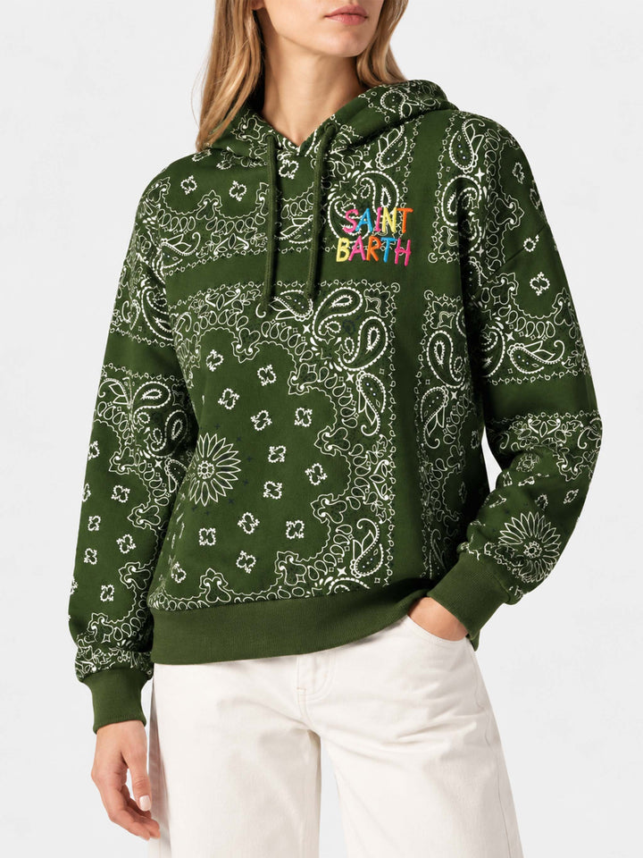 Grünes Mindy Kapuzensweatshirt mit Bandana-Print 