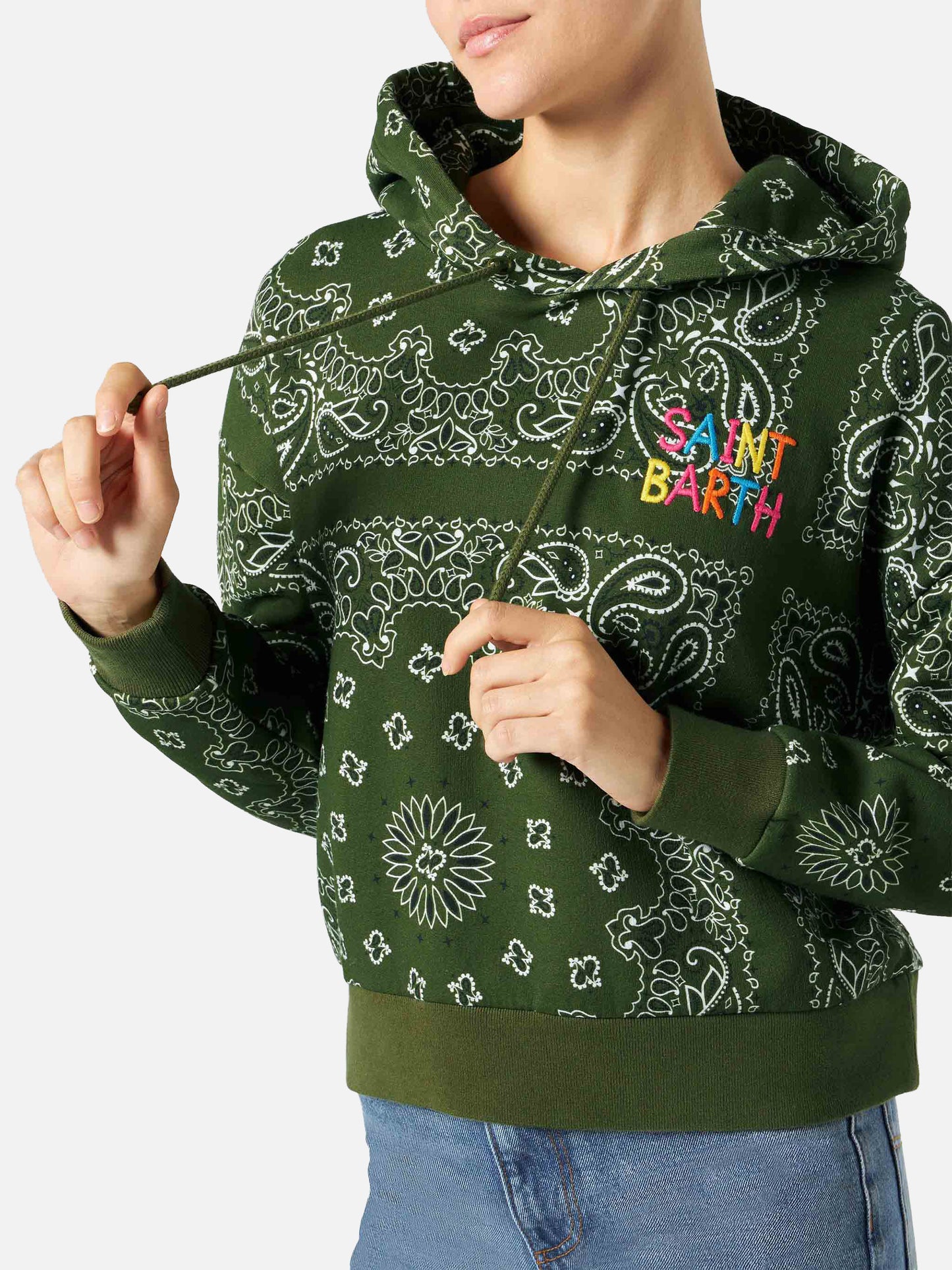 Damen-Fleece-Sweatshirt mit Kapuze und Bandana-Aufdruck
