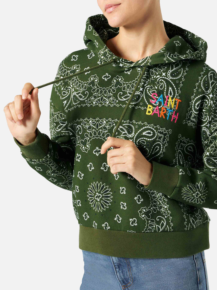 Green Mindy hooded sweatshirt with bandana print