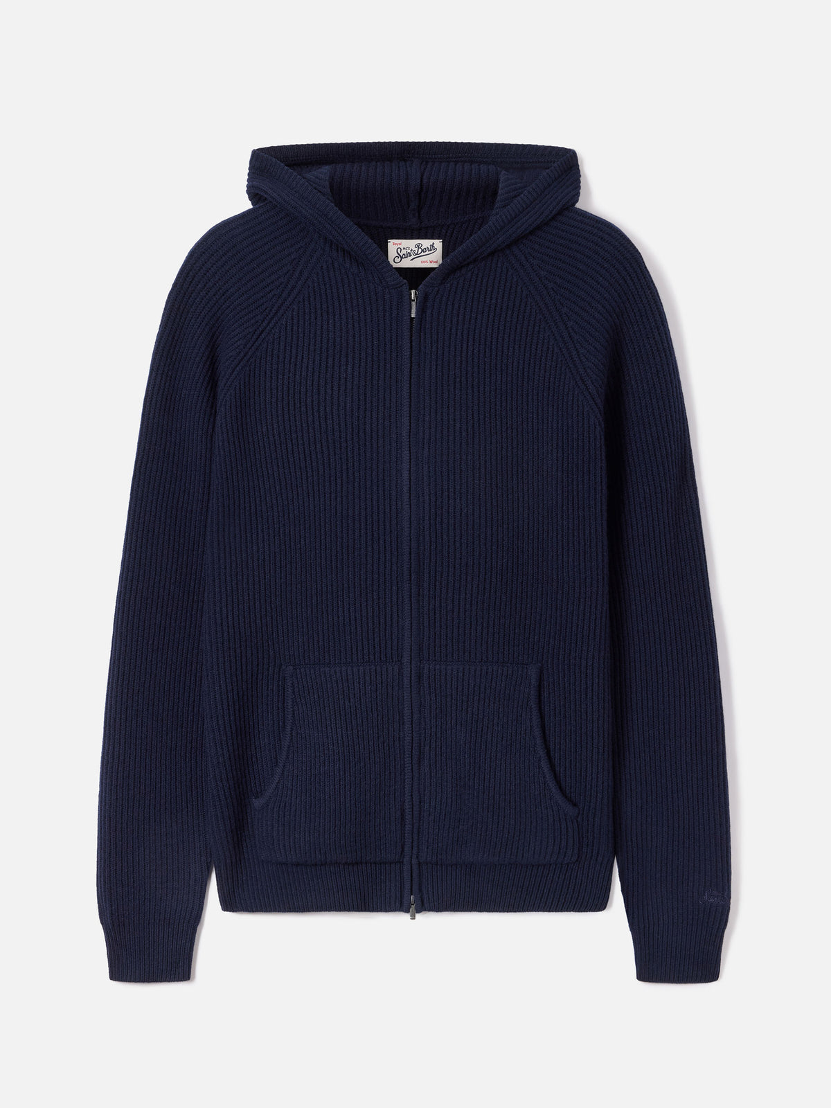 Navy blue Malcolm wool hooded knit with full zip