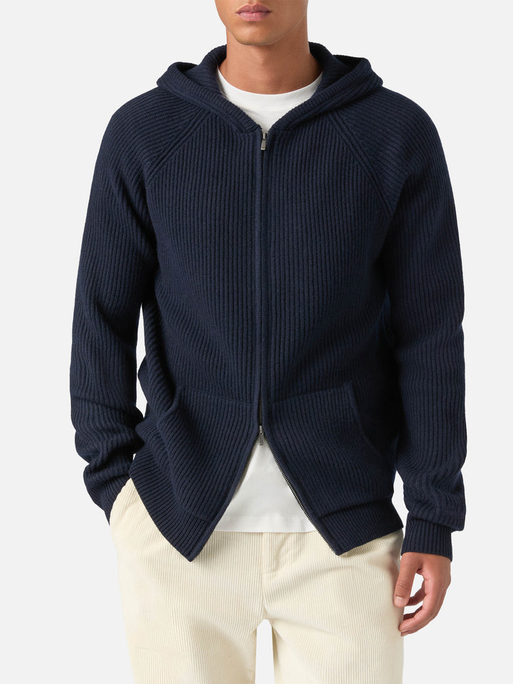 Navy blue Malcolm Wollstrick-Hoodie mit durchgehendem Reißverschluss 