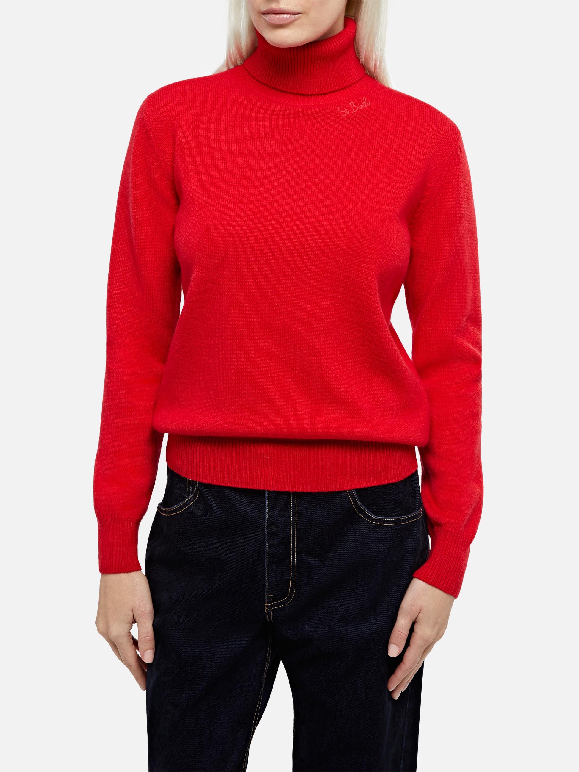 Woman red cashmere blend turtleneck sweater Moody - MC2 Saint Barth