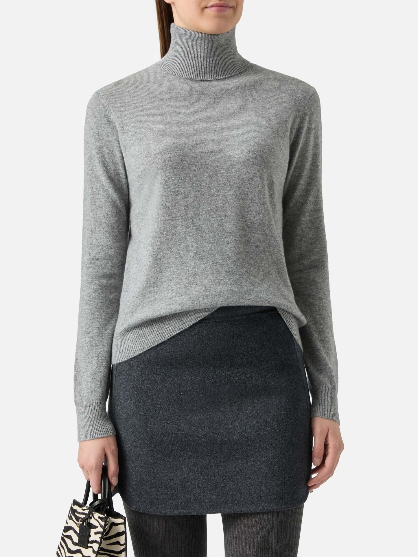 Moody turtleneck sweater in cashmere in grey melange with St. Barth embroidery