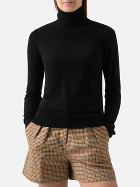 Düsterer Rollkragenpullover aus Kaschmir in Schwarz mit St. Barth-Stickerei