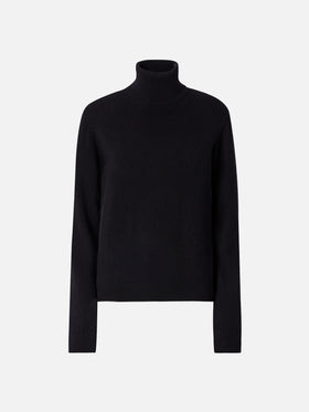 Moody turtleneck sweater in cashmere in black with St. Barth embroidery