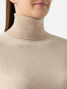 Düsterer Rollkragenpullover aus Kaschmir in Beige-Melange mit St.-Barth-Stickerei